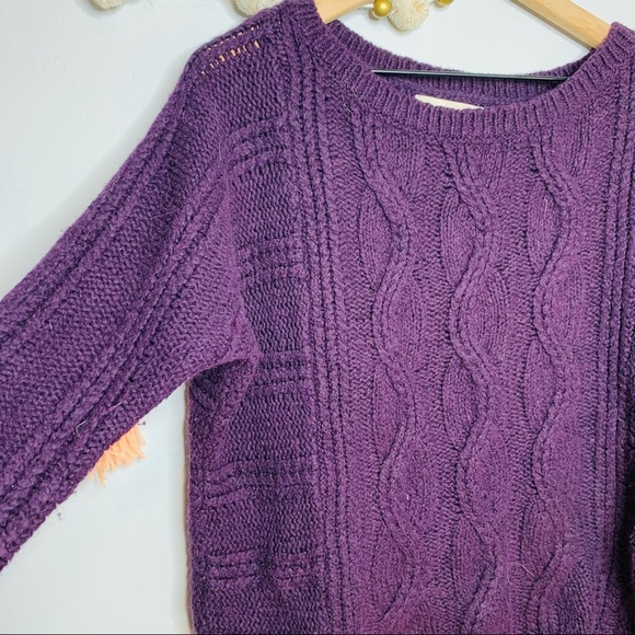 LOFT cable knit deep purple wool blend sweater - Picture 6 of 9